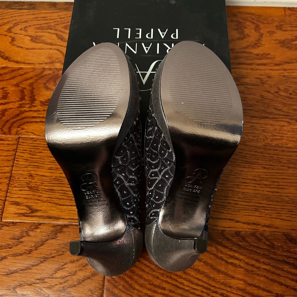 Adrianna Papell Black Heels with Silver Accents